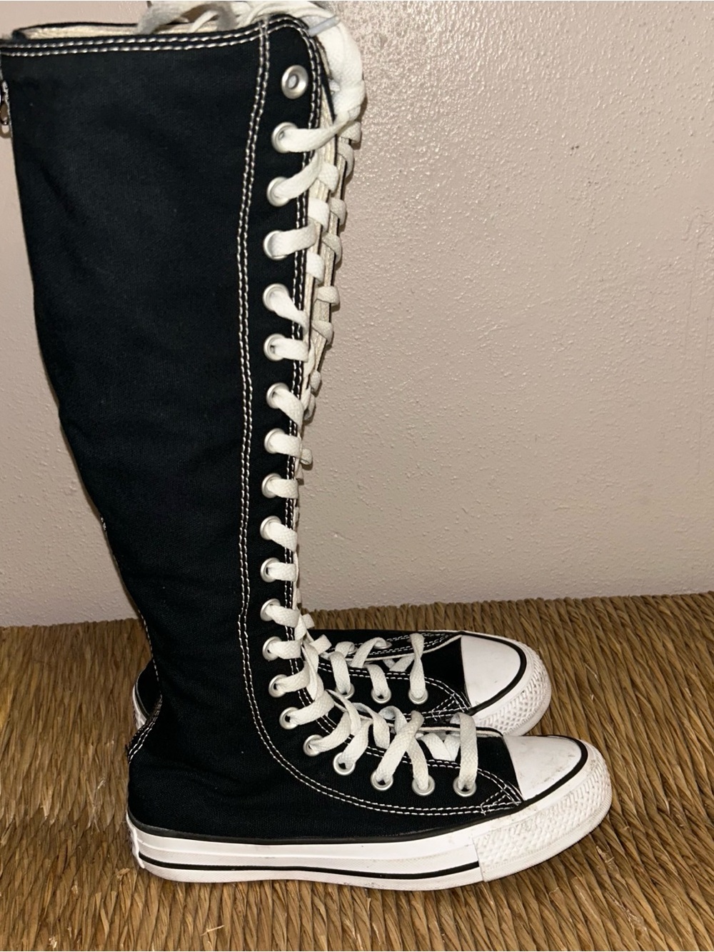 Black Lace-Up Knee-High converse VTG Canvas Sneakers